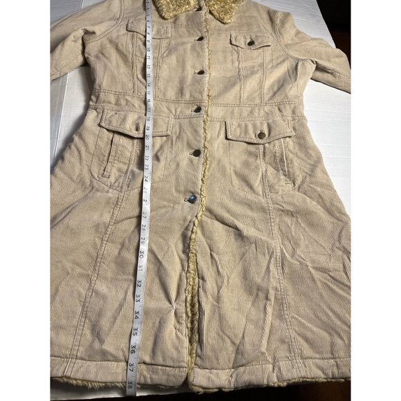 VTG-Y2K-Static Womens XL Beige Corduroy Coat Faux Fur Collar & Cuffs Penny lane - Picture 13 of 16